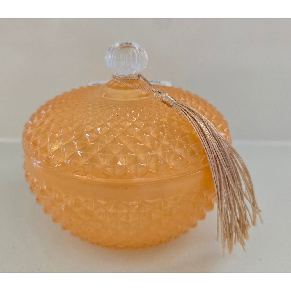 Orange Pressed Glass Trinket Jar Diamond‎ Point Hobnail Lid Tassel New